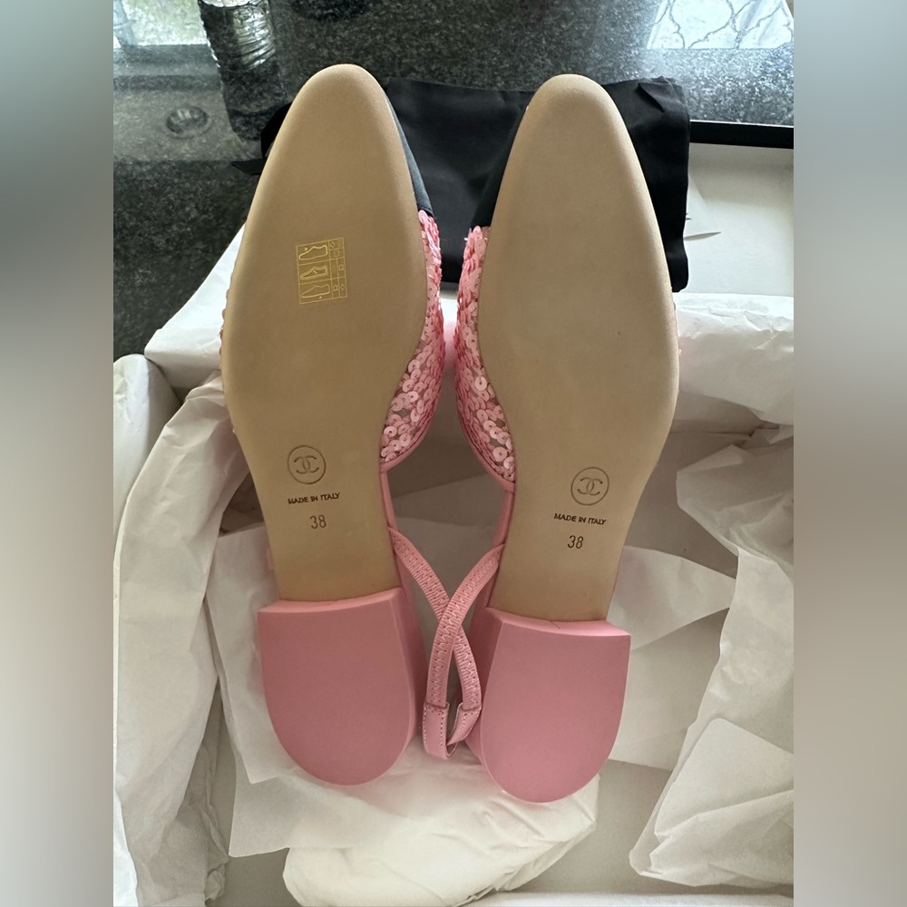 (Sold) Chanel slingbacks glitter pink and black 38 new - Picture 8 of 10